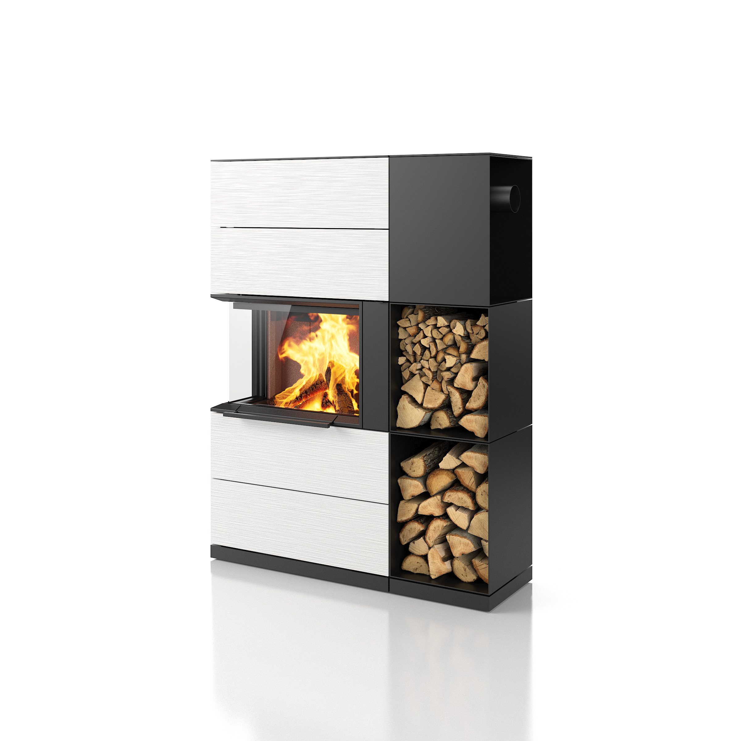 PADUA 160, Houtopslag module rechts met aansluit rookgaskanaal zijkant