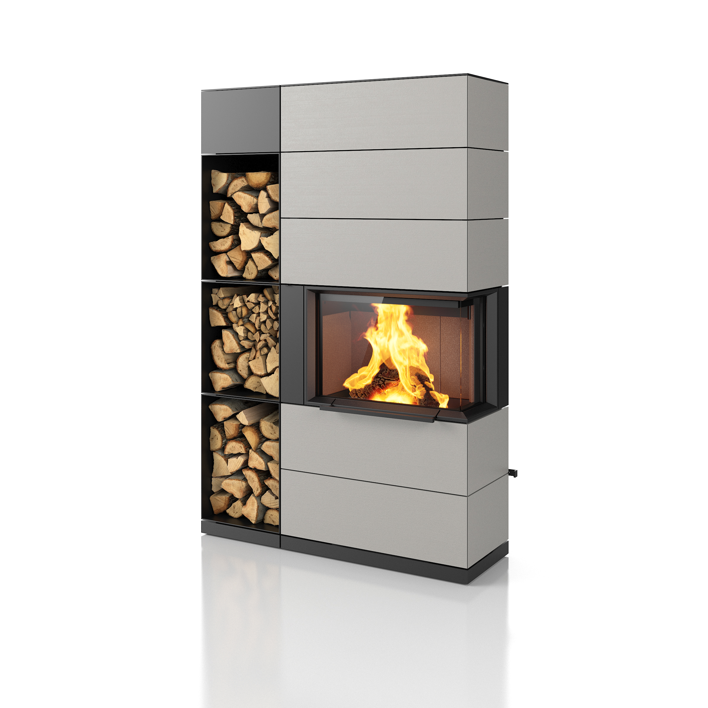 PADUA 185, Houtopslag module links met aansluit rookgaskanaal zijkant